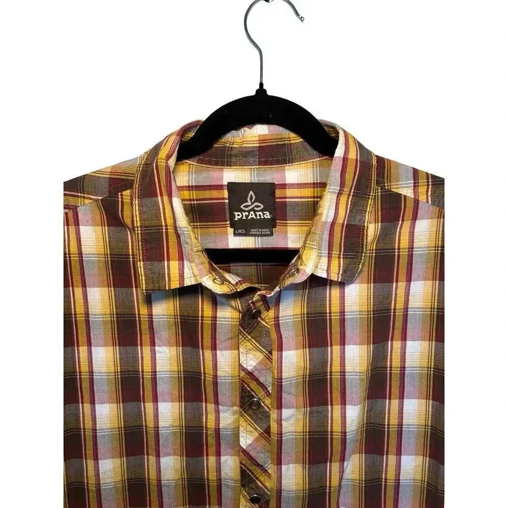Prana Men’s Plaid Pearl Snap Button Down Short Sleeve Shirt Multicolor Size L